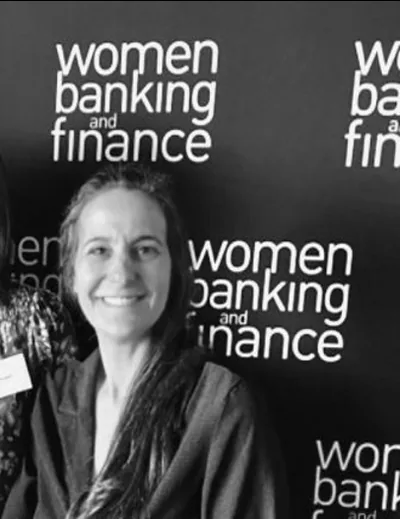 Carolina speaking on a women in banking and finance panel